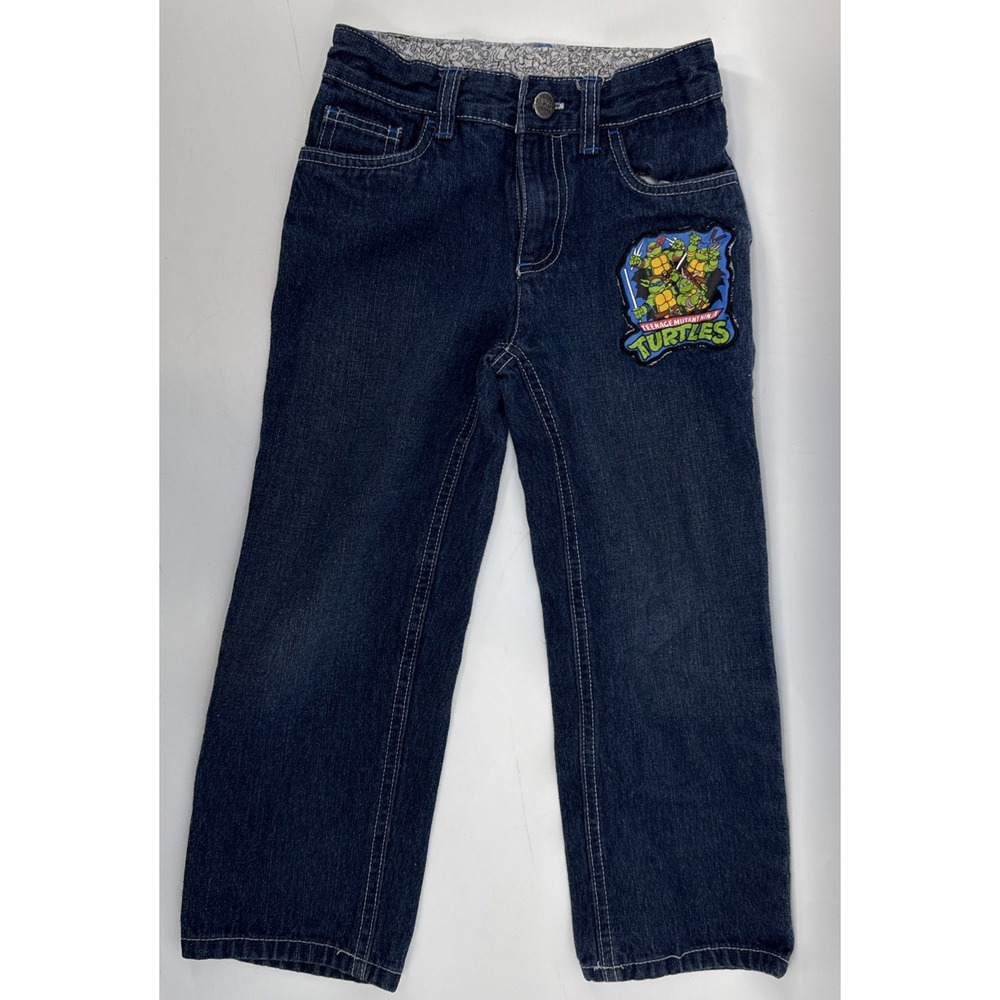 Nickelodeon TMNT Boys Jeans Dark Wash Denim Patch‎ 8NK1363B Size 6